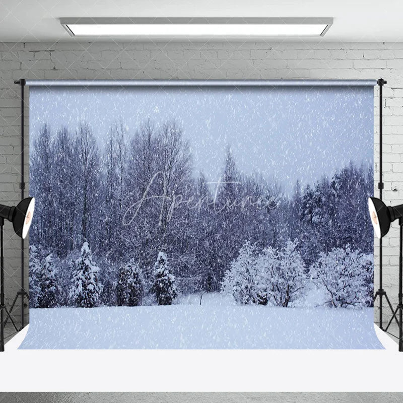Aperturee - Night Forest Snow Pine Forest Photography Backdrop