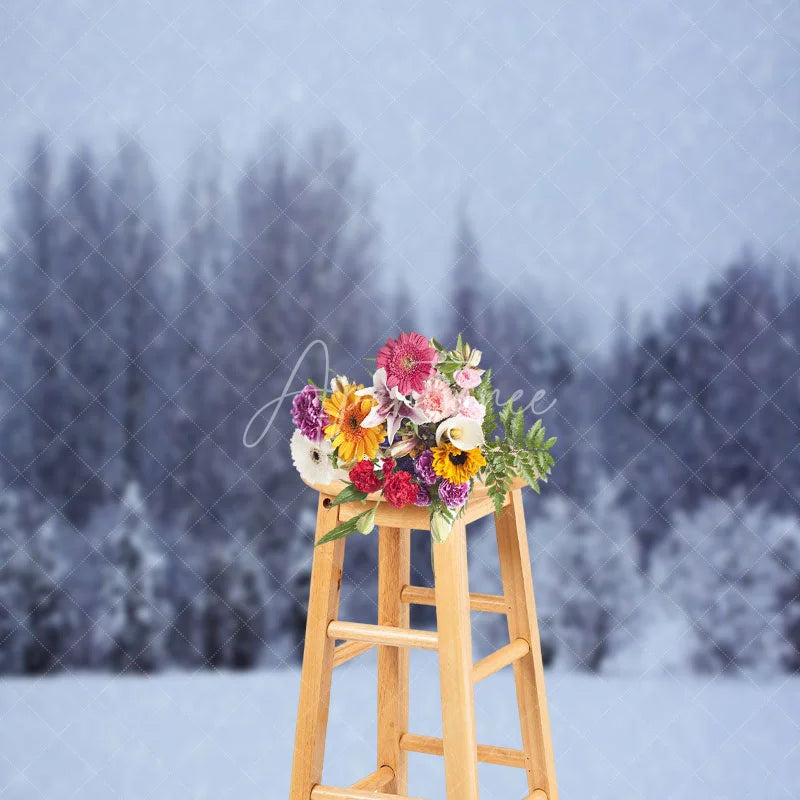 Aperturee - Night Forest Snow Pine Forest Photography Backdrop