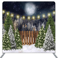 Aperturee - Night Moon Snow Pin Forest Fabric Christmas Backdrop