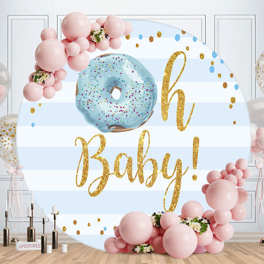 Aperturee - Oh Baby Donut Stripe Round Gender Reveal Backdrop