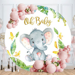 Aperturee - Oh Baby Elephant Round Baby Shower Backdrop