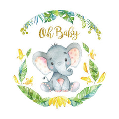 Aperturee - Oh Baby Elephant Round Baby Shower Backdrop