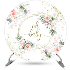 Aperturee - Oh Baby Floral Greenery Round Gender Reveal Backdrop