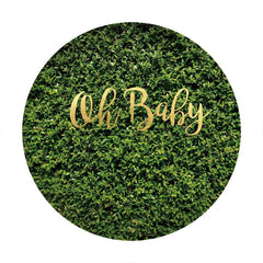 Aperturee - Oh Baby Green Leaves Circle Baby Shower Backdrop