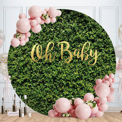 Aperturee - Oh Baby Green Leaves Circle Baby Shower Backdrop