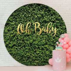 Aperturee - Oh Baby Green Leaves Circle Baby Shower Backdrop