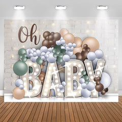 Aperturee - Oh Baby White Bricks And Balloons Baby Shower Backdrop