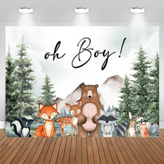 Aperturee - Oh Boy Forest Animals Spruce Baby Shower Backdrop