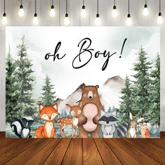 Aperturee - Oh Boy Forest Animals Spruce Baby Shower Backdrop