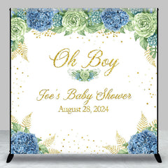 Aperturee - Oh Boy White Blue Floral Custom Baby Shower Backdrop