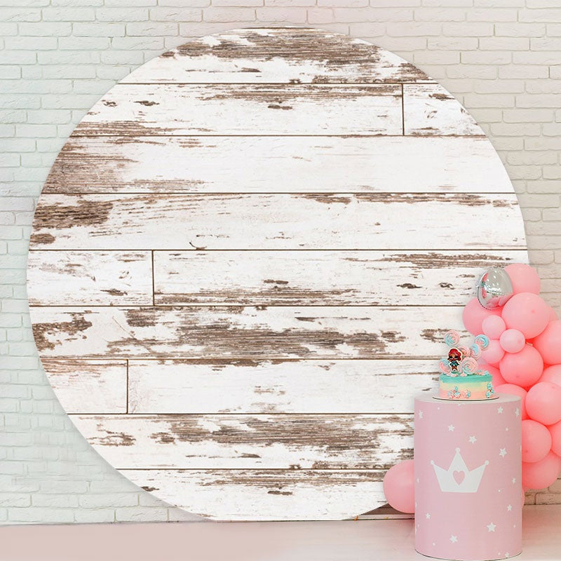 Aperturee - Old Ancient Grey Round Wood Birthday Backdrop