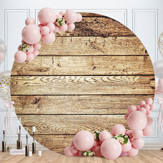 Aperturee - Old Brown Round Wood Birthday Decoration Backdrop