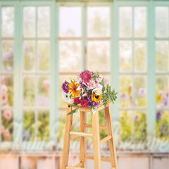 Aperturee - Old Wood Window Spring Floral Scene Photo Backdrop