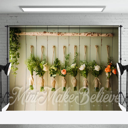 Aperturee - Old Wooden Door Flower Wall Spring Room Set Photo Booth