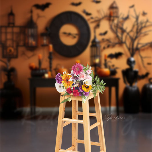 Aperturee - Orange Black Wall Candle Pumpkin Halloween Backdrop