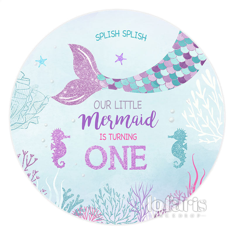 Aperturee Our Little Mermaid Is Turning One Round Birthday Backdrop