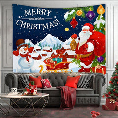 Aperturee - Outdoor Snow Landscape Merry Christmas Wall Tapestry