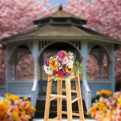 Aperturee - Outdoors Pavilion Pink Sakura Flower Spring Backdrop