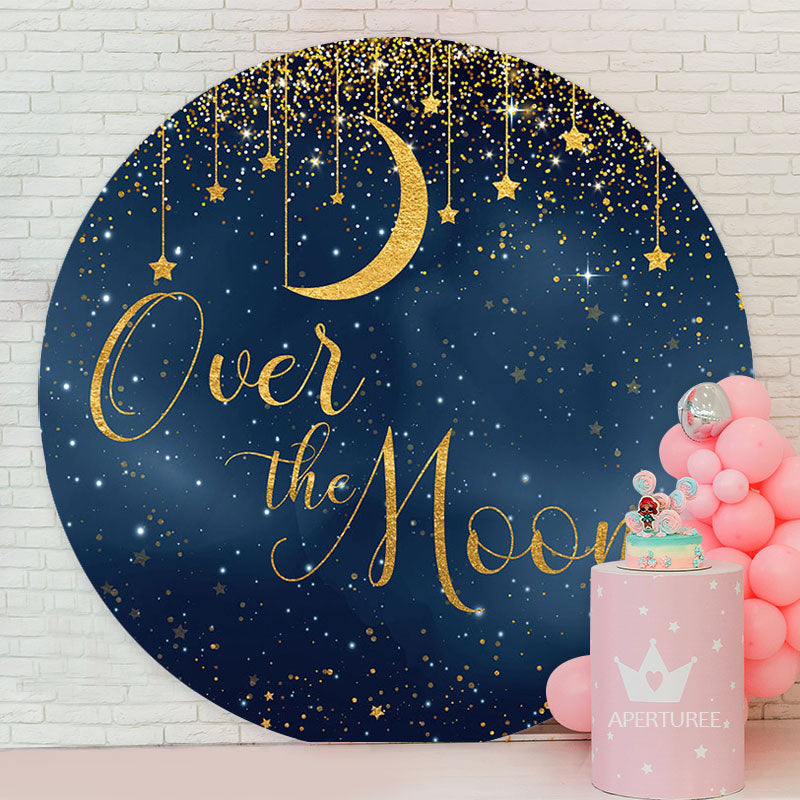Aperturee - Over The Moon Golden Star Baby Shower Backdrop