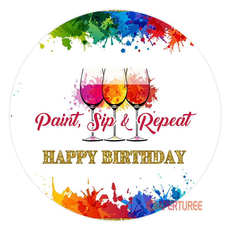 Aperturee - Paint Sip Rainbow Round Happy Birthday Backdorp