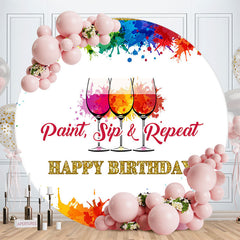 Aperturee - Paint Sip Rainbow Round Happy Birthday Backdorp