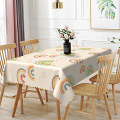 Aperturee - Pale Yellow Lovely Rainbow Pattern Repeat Tablecloth