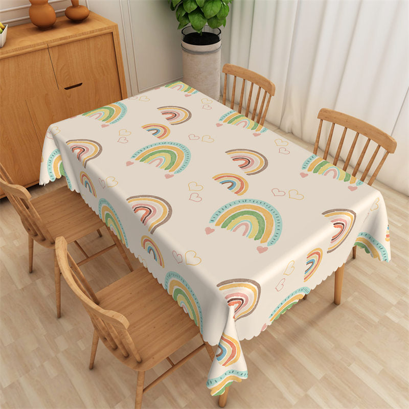 Aperturee - Pale Yellow Lovely Rainbow Pattern Repeat Tablecloth