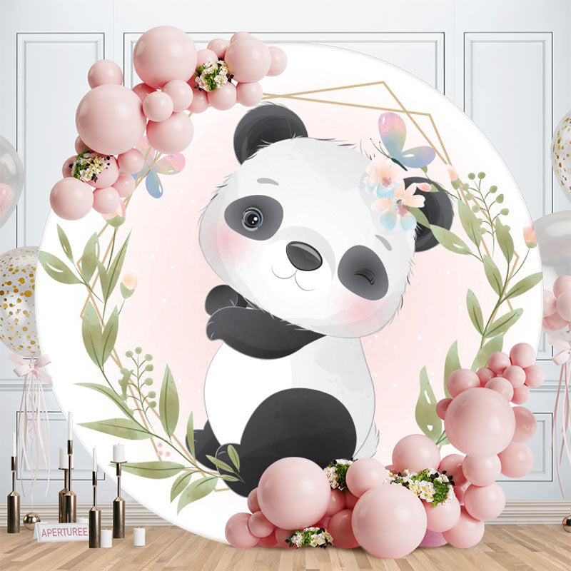 Aperturee - Panda And Leaves Round Baby Shower Backdrops