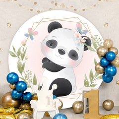 Aperturee - Panda And Leaves Round Baby Shower Backdrops