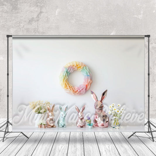 Aperturee - Paper Wreath Wall Cute Rabbit Crafts Floral Backdrop