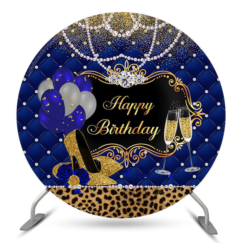 Aperturee Pearl Leopard Heel Blue Gold Birthday Round Backdrop