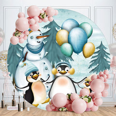 Aperturee - Penguin And Snowman Round Baby Shower Backdrop