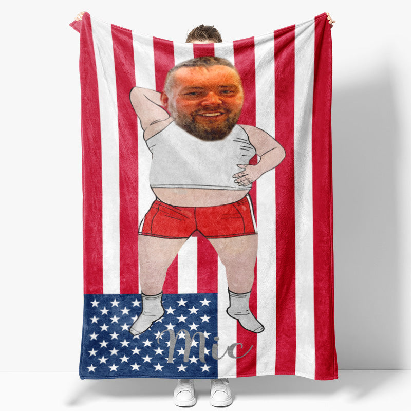 Aperturee - Personalized American Flag Slovenly Man Face Blanket
