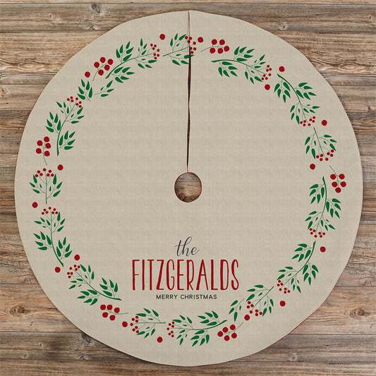 Aperturee - Personalized Christmas Cherry Wreath Tree Skirt