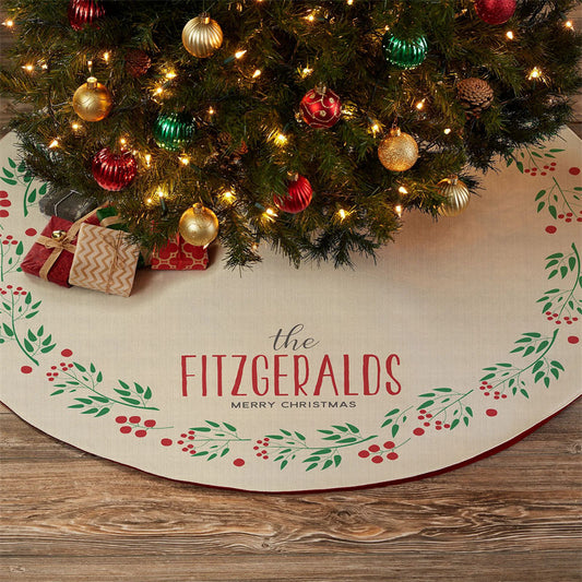 Aperturee - Personalized Christmas Cherry Wreath Tree Skirt