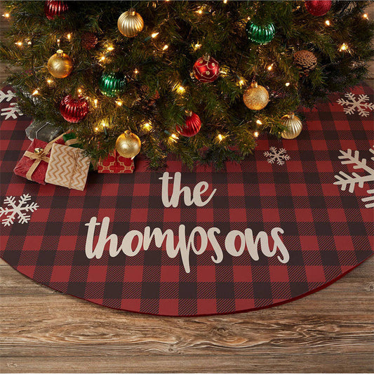 Aperturee - Personalized Cozy Buffalo Check Christmas Tree Skirt