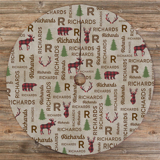 Aperturee - Personalized Cozy Cabin Christmas Tree Skirt
