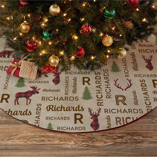 Aperturee - Personalized Cozy Cabin Christmas Tree Skirt