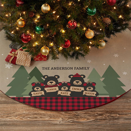 Aperturee - Personalized Holiday Bear Family Christmas Tree Skirt