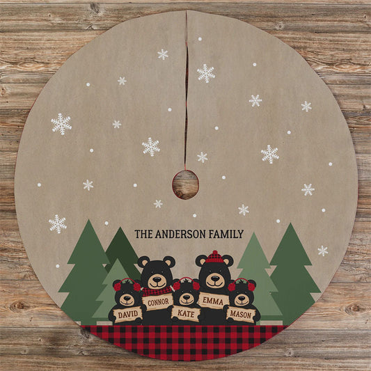 Aperturee - Personalized Holiday Bear Family Christmas Tree Skirt