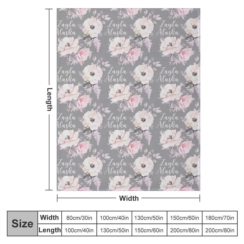 Lofaris Personalized Name Grey Floral Blanket Gift For Girl
