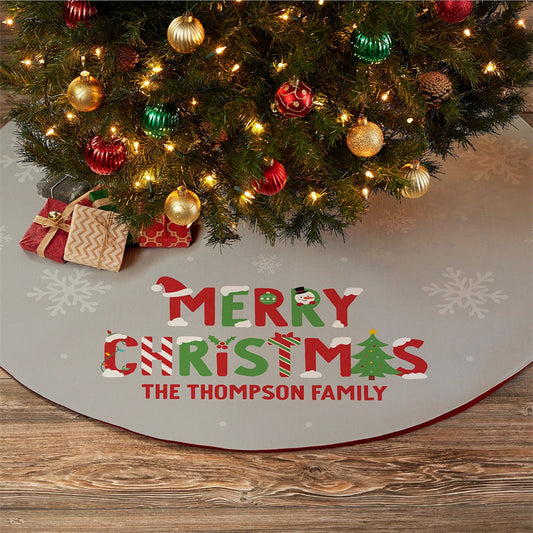 Aperturee - Personalized Name The Joys of Christmas Tree Skirt