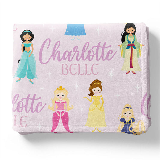 Lofaris Personalized Name Pink Princess Baby Girl Blanket