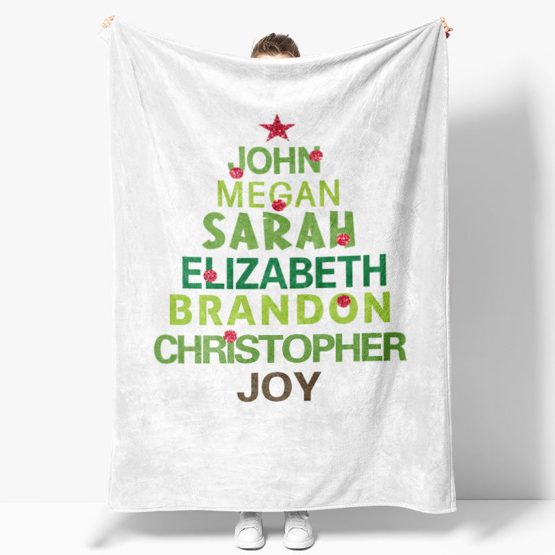 Aperturee - Personalized Name White Text Tree Christmas Blanket