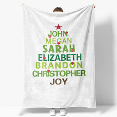 Aperturee - Personalized Name White Text Tree Christmas Blanket