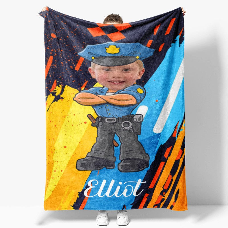 Aperturee - Personalized Photo Cartoon Hug Policeman Boy Blanket