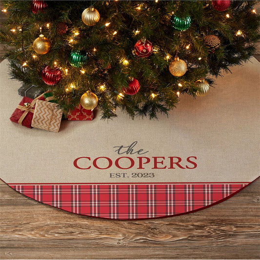 Aperturee - Personalized Plaid Evergreen Christmas Tree Skirt