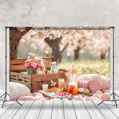 Aperturee - Picnic Floral Grass Bokeh Spring Photo Backdrops