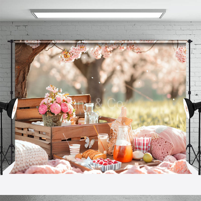 Aperturee - Picnic Floral Grass Bokeh Spring Photo Backdrops