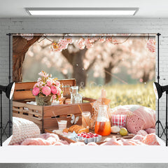 Aperturee - Picnic Floral Grass Bokeh Spring Photo Backdrops